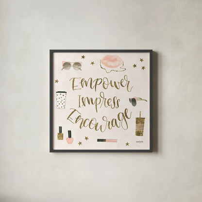 Boss Ladies V Pink by Jenaya Jackson. Shown in a sleek black glass frame for a contemporary gallery look. Available as an archival giclee rolled canvas, fine art paper, or poster print. SKU 42760a.