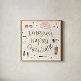 Boss Ladies V Pink by Jenaya Jackson. Shown in a natural wood glass frame for a timeless modern aesthetic. Available as an archival giclee rolled canvas, fine art paper, or poster print. SKU 42760a.