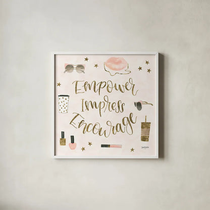 Boss Ladies V Pink by Jenaya Jackson. Shown in a crisp white glass frame for a clean and minimalist style. Available as an archival giclee rolled canvas, fine art paper, or poster print. SKU 42760a.