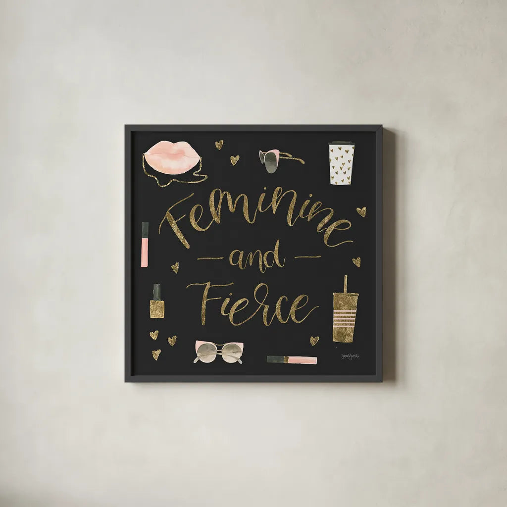 Boss Ladies VI Black by Jenaya Jackson. Shown in a sleek black glass frame for a contemporary gallery look. Available as an archival giclee rolled canvas, fine art paper, or poster print. SKU 42767a.