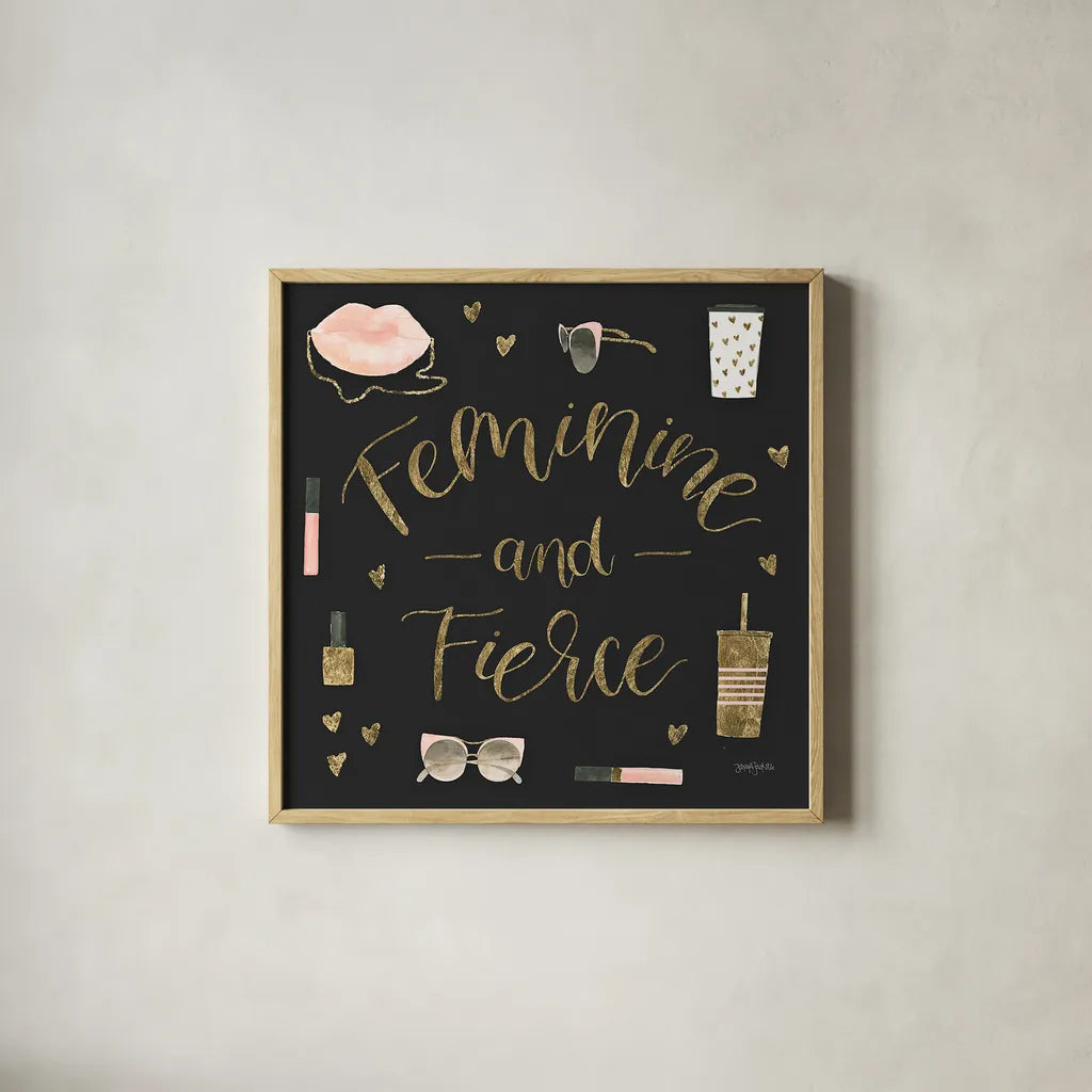 Boss Ladies VI Black by Jenaya Jackson. Shown in a natural wood glass frame for a timeless modern aesthetic. Available as an archival giclee rolled canvas, fine art paper, or poster print. SKU 42767a.