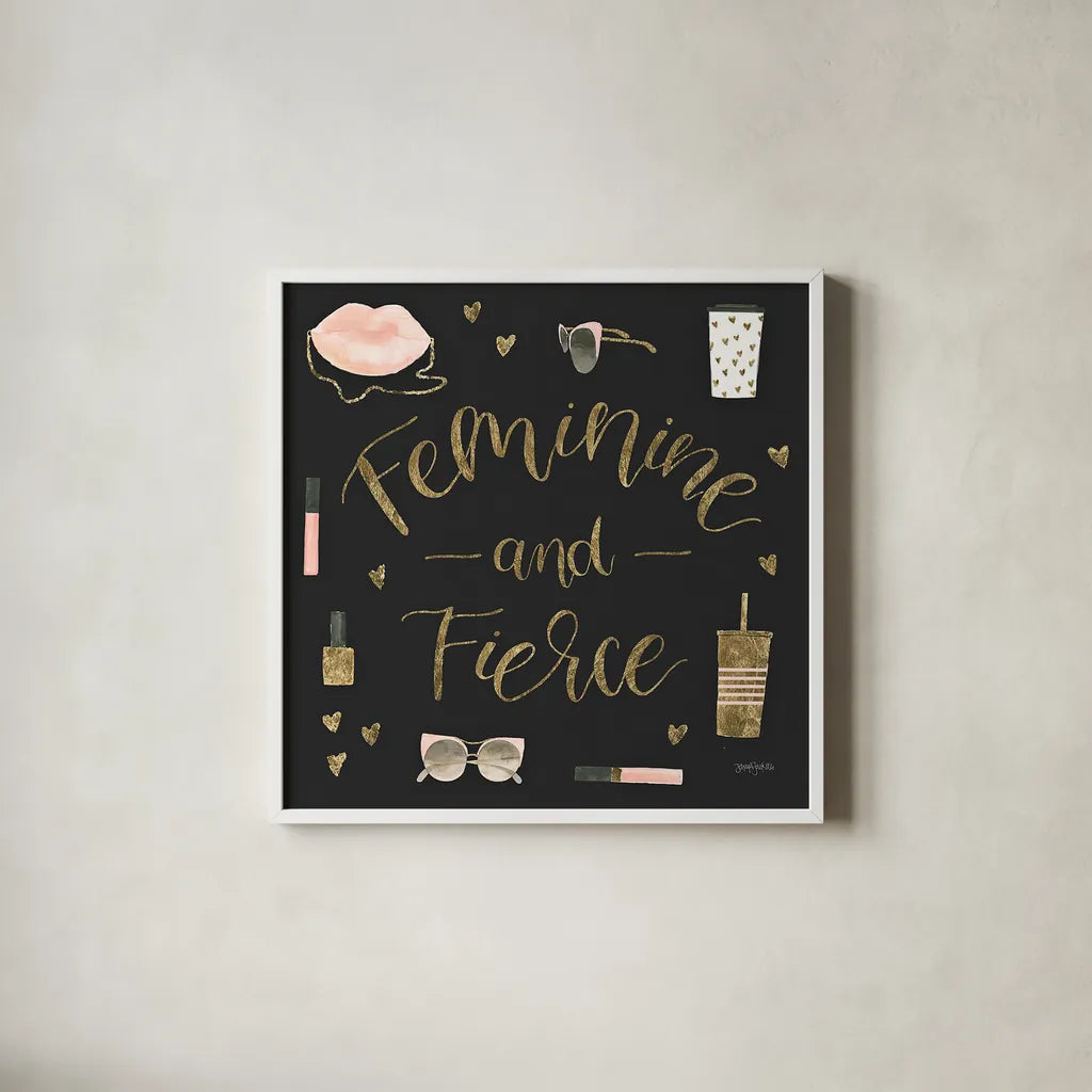 Boss Ladies VI Black by Jenaya Jackson. Shown in a crisp white glass frame for a clean and minimalist style. Available as an archival giclee rolled canvas, fine art paper, or poster print. SKU 42767a.