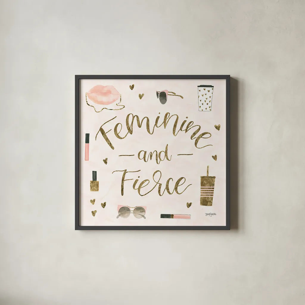 Boss Ladies VI Pink by Jenaya Jackson. Shown in a sleek black glass frame for a contemporary gallery look. Available as an archival giclee rolled canvas, fine art paper, or poster print. SKU 42761a.