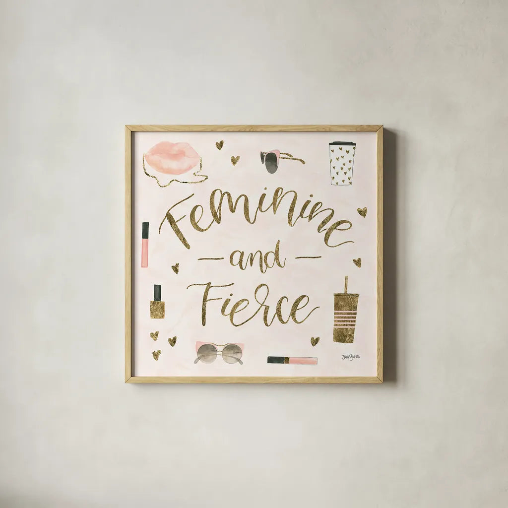 Boss Ladies VI Pink by Jenaya Jackson. Shown in a natural wood glass frame for a timeless modern aesthetic. Available as an archival giclee rolled canvas, fine art paper, or poster print. SKU 42761a.