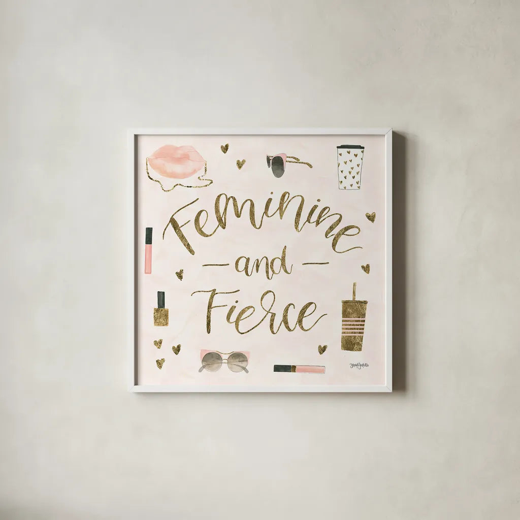 Boss Ladies VI Pink by Jenaya Jackson. Shown in a crisp white glass frame for a clean and minimalist style. Available as an archival giclee rolled canvas, fine art paper, or poster print. SKU 42761a.