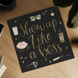 Boss Ladies VII Black by Jenaya Jackson. Shown as a detailed flat fine art print, highlighting archival giclee quality. Available as an archival giclee rolled canvas, fine art paper, or poster print. SKU 42768a.