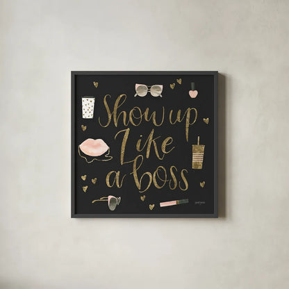 Boss Ladies VII Black by Jenaya Jackson. Shown in a sleek black glass frame for a contemporary gallery look. Available as an archival giclee rolled canvas, fine art paper, or poster print. SKU 42768a.