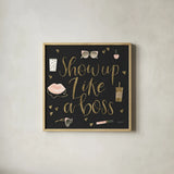 Boss Ladies VII Black by Jenaya Jackson. Shown in a natural wood glass frame for a timeless modern aesthetic. Available as an archival giclee rolled canvas, fine art paper, or poster print. SKU 42768a.