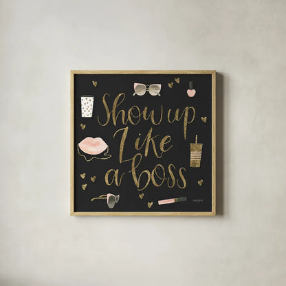 Boss Ladies VII Black by Jenaya Jackson. Shown in a natural wood glass frame for a timeless modern aesthetic. Available as an archival giclee rolled canvas, fine art paper, or poster print. SKU 42768a.