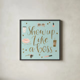 Boss Ladies VII Mint by Jenaya Jackson. Shown in a sleek black glass frame for a contemporary gallery look. Available as an archival giclee rolled canvas, fine art paper, or poster print. SKU 42900a.