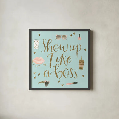 Boss Ladies VII Mint by Jenaya Jackson. Shown in a sleek black glass frame for a contemporary gallery look. Available as an archival giclee rolled canvas, fine art paper, or poster print. SKU 42900a.