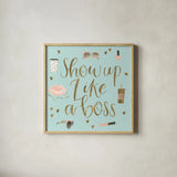 Boss Ladies VII Mint by Jenaya Jackson. Shown in a natural wood glass frame for a timeless modern aesthetic. Available as an archival giclee rolled canvas, fine art paper, or poster print. SKU 42900a.