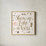 Boss Ladies VII Pink by Jenaya Jackson. Shown in a natural wood glass frame for a timeless modern aesthetic. Available as an archival giclee rolled canvas, fine art paper, or poster print. SKU 42762a.