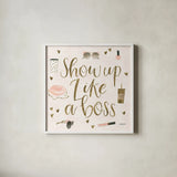 Boss Ladies VII Pink by Jenaya Jackson. Shown in a crisp white glass frame for a clean and minimalist style. Available as an archival giclee rolled canvas, fine art paper, or poster print. SKU 42762a.