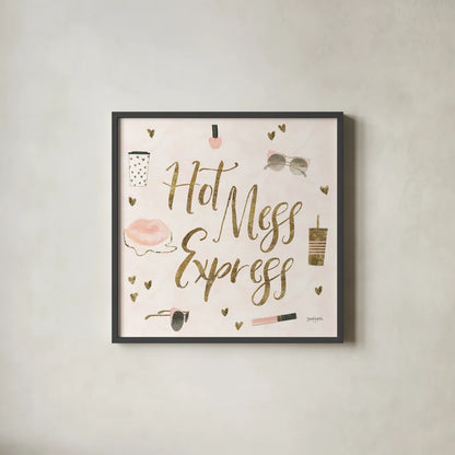 Boss Ladies VII Pink Hot Mess by Jenaya Jackson. Shown in a sleek black glass frame for a contemporary gallery look. Available as an archival giclee rolled canvas, fine art paper, or poster print. SKU 61254a.