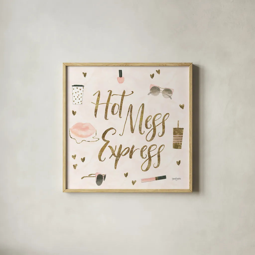 Boss Ladies VII Pink Hot Mess by Jenaya Jackson. Shown in a natural wood glass frame for a timeless modern aesthetic. Available as an archival giclee rolled canvas, fine art paper, or poster print. SKU 61254a.