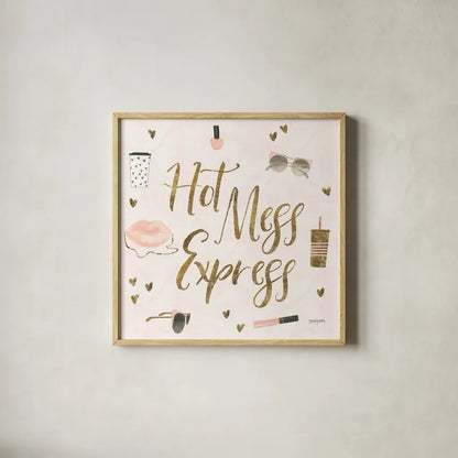 Boss Ladies VII Pink Hot Mess by Jenaya Jackson. Shown in a natural wood glass frame for a timeless modern aesthetic. Available as an archival giclee rolled canvas, fine art paper, or poster print. SKU 61254a.