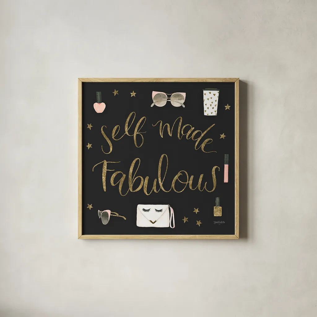 Boss Ladies VIII Black by Jenaya Jackson. Shown in a natural wood glass frame for a timeless modern aesthetic. Available as an archival giclee rolled canvas, fine art paper, or poster print. SKU 42769a.