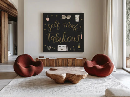 Boss Ladies VIII Black by Jenaya Jackson. Shown as extra-large giant wall art in a modern living room. Available as an archival giclee rolled canvas, fine art paper, or poster print. SKU 42769a.