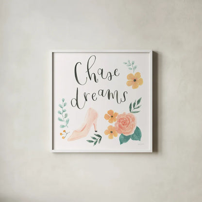 Chase Dreams I by Jenaya Jackson. Shown in a crisp white glass frame for a clean and minimalist style. Available as an archival giclee rolled canvas, fine art paper, or poster print. SKU 56186a.
