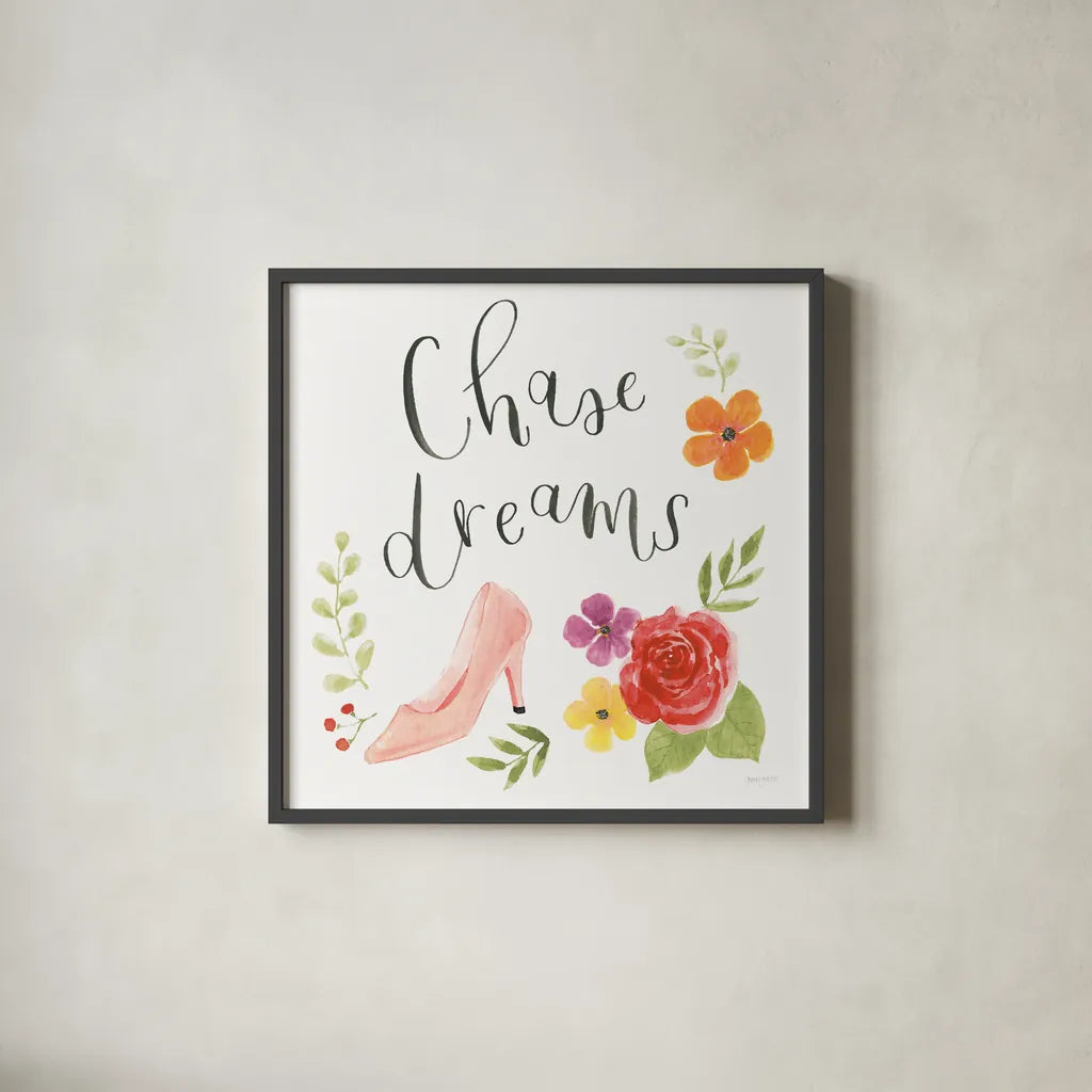Chase Dreams I Autumn by Jenaya Jackson. Shown in a sleek black glass frame for a contemporary gallery look. Available as an archival giclee rolled canvas, fine art paper, or poster print. SKU 59333a.