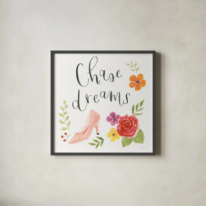 Chase Dreams I Autumn by Jenaya Jackson. Shown in a sleek black glass frame for a contemporary gallery look. Available as an archival giclee rolled canvas, fine art paper, or poster print. SKU 59333a.