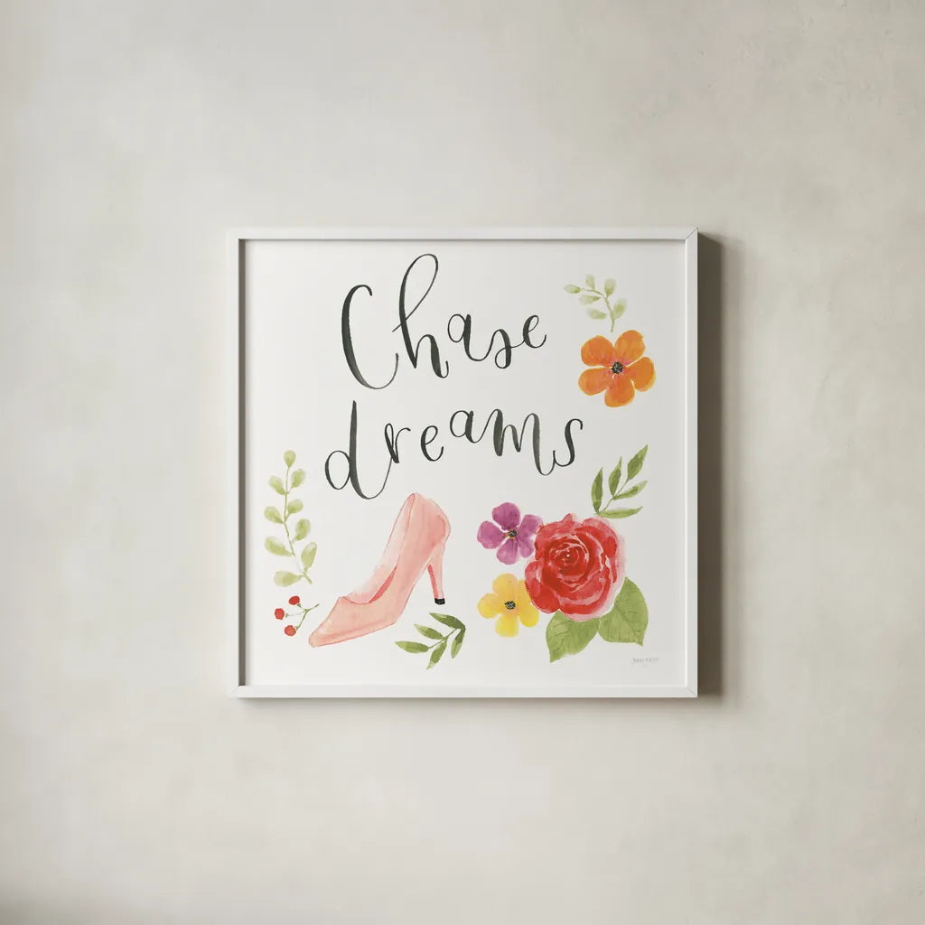 Chase Dreams I Autumn by Jenaya Jackson. Shown in a crisp white glass frame for a clean and minimalist style. Available as an archival giclee rolled canvas, fine art paper, or poster print. SKU 59333a.