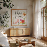 Chase Dreams I Autumn by Jenaya Jackson. Shown in a natural wood frame in a cozy modern living room. Available as an archival giclee rolled canvas, fine art paper, or poster print. SKU 59333a.