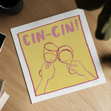 Cocktail Party IV Yellow by Jenaya Jackson. Shown as a detailed flat fine art print, highlighting archival giclee quality. Available as an archival giclee rolled canvas, fine art paper, or poster print. SKU 95224a.
