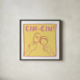 Cocktail Party IV Yellow by Jenaya Jackson. Shown in a sleek black glass frame for a contemporary gallery look. Available as an archival giclee rolled canvas, fine art paper, or poster print. SKU 95224a.