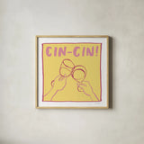Cocktail Party IV Yellow by Jenaya Jackson. Shown in a natural wood glass frame for a timeless modern aesthetic. Available as an archival giclee rolled canvas, fine art paper, or poster print. SKU 95224a.