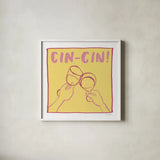 Cocktail Party IV Yellow by Jenaya Jackson. Shown in a crisp white glass frame for a clean and minimalist style. Available as an archival giclee rolled canvas, fine art paper, or poster print. SKU 95224a.