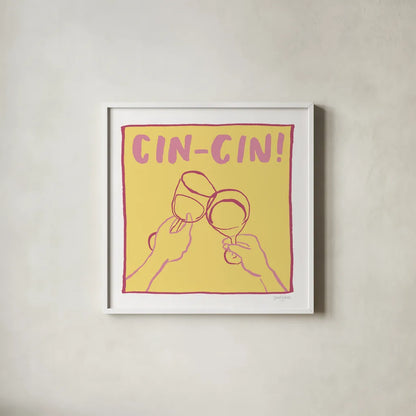 Cocktail Party IV Yellow by Jenaya Jackson. Shown in a crisp white glass frame for a clean and minimalist style. Available as an archival giclee rolled canvas, fine art paper, or poster print. SKU 95224a.