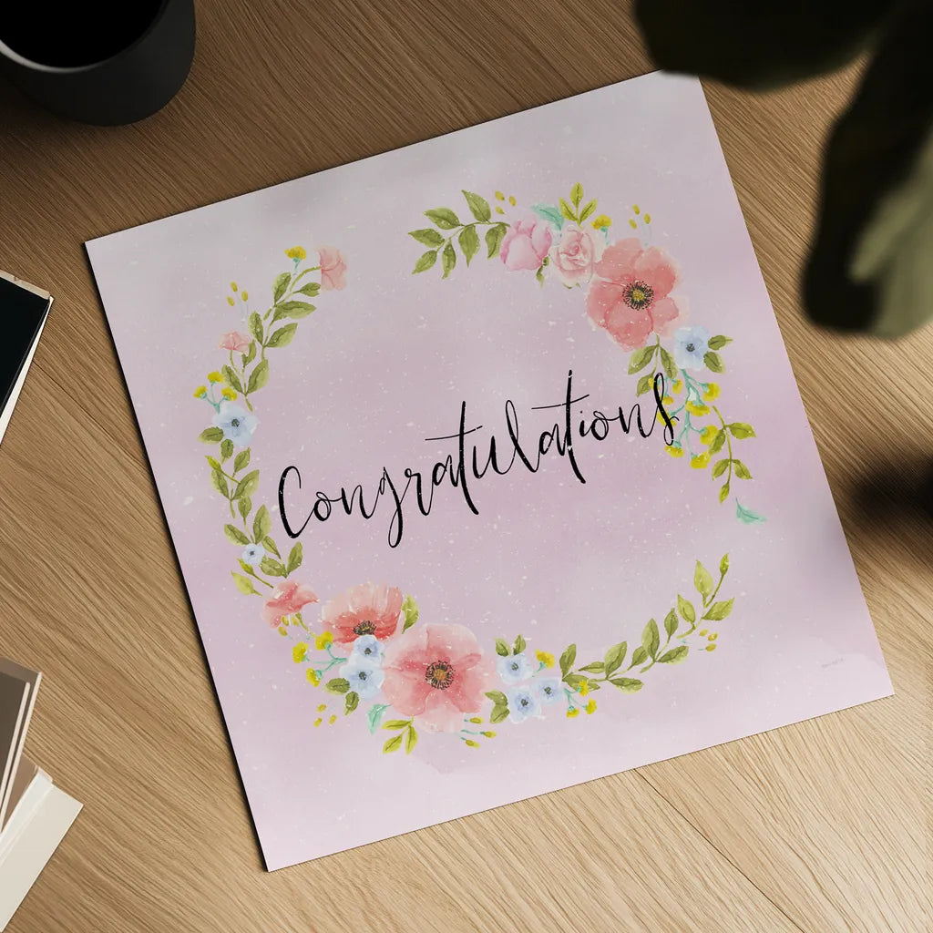 Cottage Nostalgia II Congratulations by Jenaya Jackson. Shown as a detailed flat fine art print, highlighting archival giclee quality. Available as an archival giclee rolled canvas, fine art paper, or poster print. SKU 78020a.