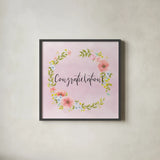 Cottage Nostalgia II Congratulations by Jenaya Jackson. Shown in a sleek black glass frame for a contemporary gallery look. Available as an archival giclee rolled canvas, fine art paper, or poster print. SKU 78020a.