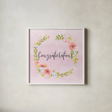 Cottage Nostalgia II Congratulations by Jenaya Jackson. Shown in a crisp white glass frame for a clean and minimalist style. Available as an archival giclee rolled canvas, fine art paper, or poster print. SKU 78020a.