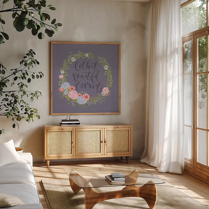 Cottage Nostalgia III by Jenaya Jackson. Shown in a natural wood frame in a cozy modern living room. Available as an archival giclee rolled canvas, fine art paper, or poster print. SKU 71476a.