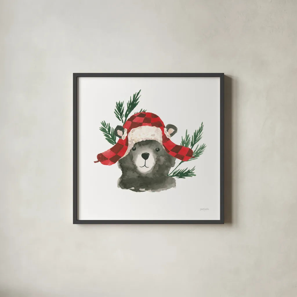 Critter Greetings V by Jenaya Jackson. Shown in a sleek black glass frame for a contemporary gallery look. Available as an archival giclee rolled canvas, fine art paper, or poster print. SKU 83577a.
