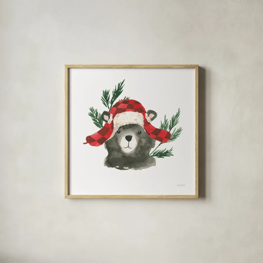 Critter Greetings V by Jenaya Jackson. Shown in a natural wood glass frame for a timeless modern aesthetic. Available as an archival giclee rolled canvas, fine art paper, or poster print. SKU 83577a.