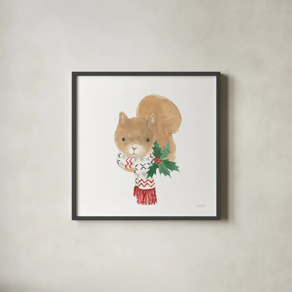Critter Greetings VI by Jenaya Jackson. Shown in a sleek black glass frame for a contemporary gallery look. Available as an archival giclee rolled canvas, fine art paper, or poster print. SKU 83578a.