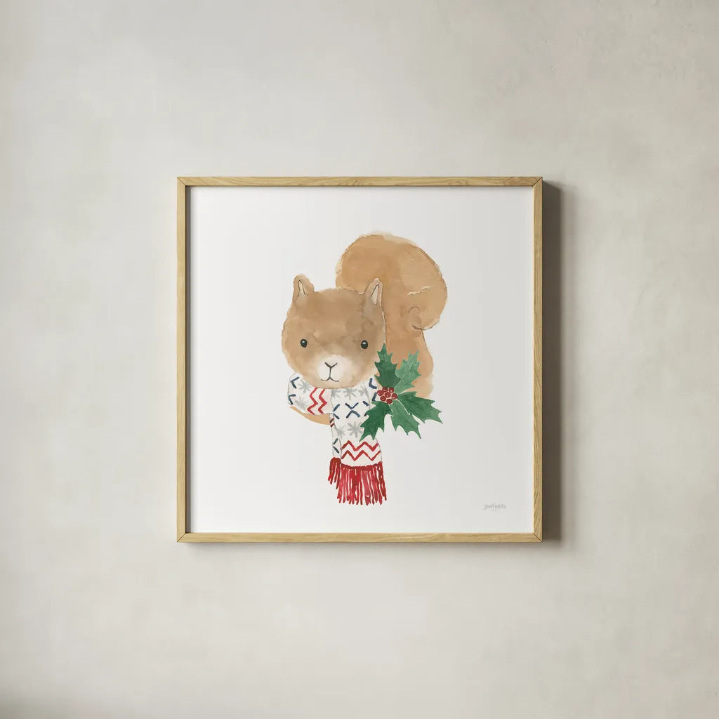 Critter Greetings VI by Jenaya Jackson. Shown in a natural wood glass frame for a timeless modern aesthetic. Available as an archival giclee rolled canvas, fine art paper, or poster print. SKU 83578a.