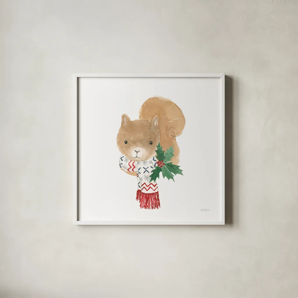 Critter Greetings VI by Jenaya Jackson. Shown in a crisp white glass frame for a clean and minimalist style. Available as an archival giclee rolled canvas, fine art paper, or poster print. SKU 83578a.