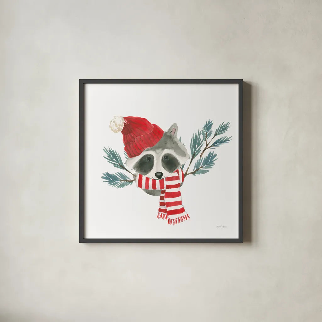 Critter Greetings VII by Jenaya Jackson. Shown in a sleek black glass frame for a contemporary gallery look. Available as an archival giclee rolled canvas, fine art paper, or poster print. SKU 83579a.