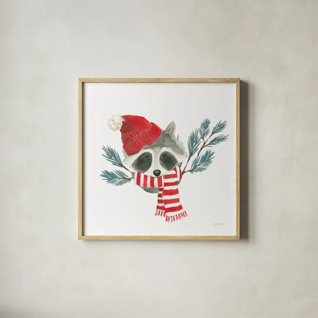 Critter Greetings VII by Jenaya Jackson. Shown in a natural wood glass frame for a timeless modern aesthetic. Available as an archival giclee rolled canvas, fine art paper, or poster print. SKU 83579a.