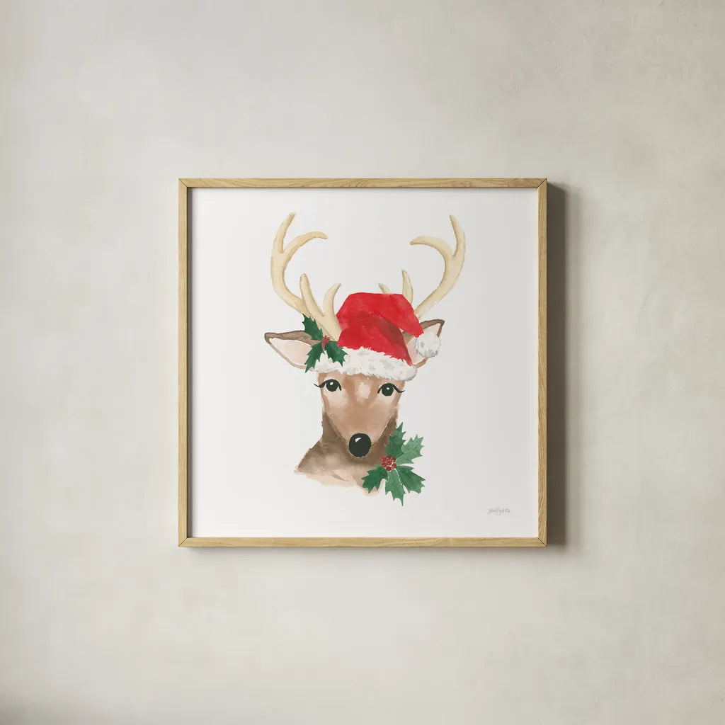 Critter Greetings VIII by Jenaya Jackson. Shown in a natural wood glass frame for a timeless modern aesthetic. Available as an archival giclee rolled canvas, fine art paper, or poster print. SKU 83580a.