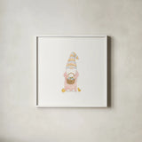 Easter Gnomes II by Jenaya Jackson. Shown in a crisp white glass frame for a clean and minimalist style. Available as an archival giclee rolled canvas, fine art paper, or poster print. SKU 73263a.