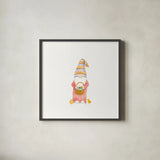 Easter Gnomes II Bright by Jenaya Jackson. Shown in a sleek black glass frame for a contemporary gallery look. Available as an archival giclee rolled canvas, fine art paper, or poster print. SKU 75759a.