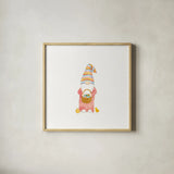 Easter Gnomes II Bright by Jenaya Jackson. Shown in a natural wood glass frame for a timeless modern aesthetic. Available as an archival giclee rolled canvas, fine art paper, or poster print. SKU 75759a.