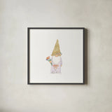 Easter Gnomes III by Jenaya Jackson. Shown in a sleek black glass frame for a contemporary gallery look. Available as an archival giclee rolled canvas, fine art paper, or poster print. SKU 73264a.