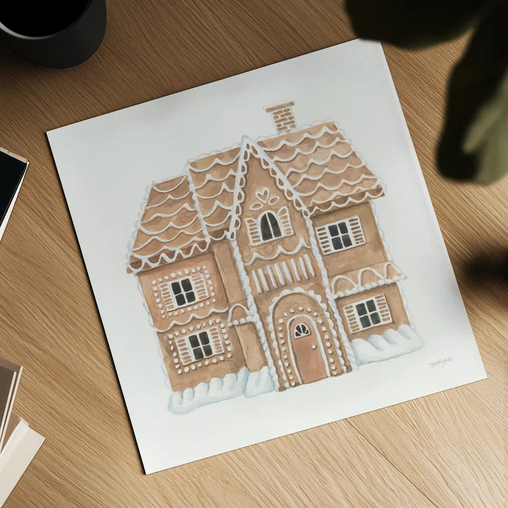 Gingerbread  Dream House I by Jenaya Jackson. Shown as a detailed flat fine art print, highlighting archival giclee quality. Available as an archival giclee rolled canvas, fine art paper, or poster print. SKU 100006a.